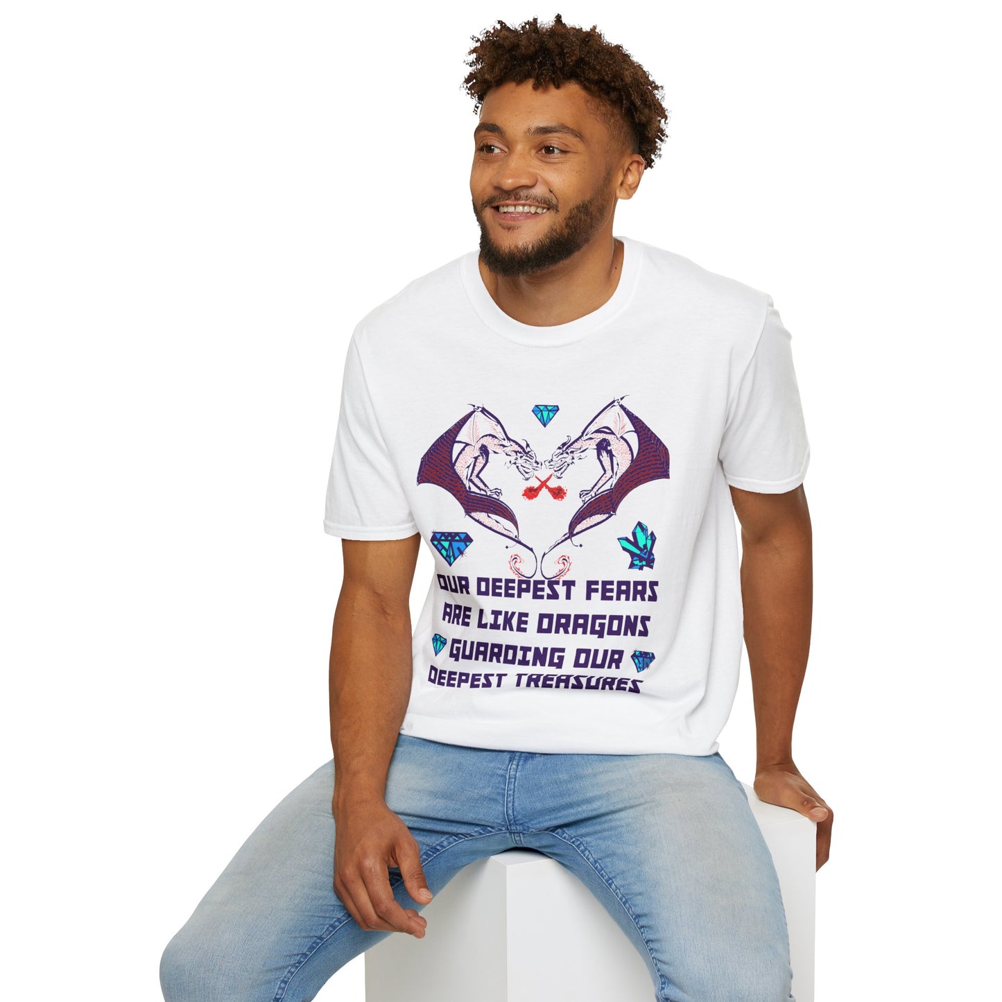 TWIN DRAGON HEART - OUR DEEPEST FEARS ARE LIKE DRAGONS GUARDING OUR DEEPEST TREASURES T-shirt