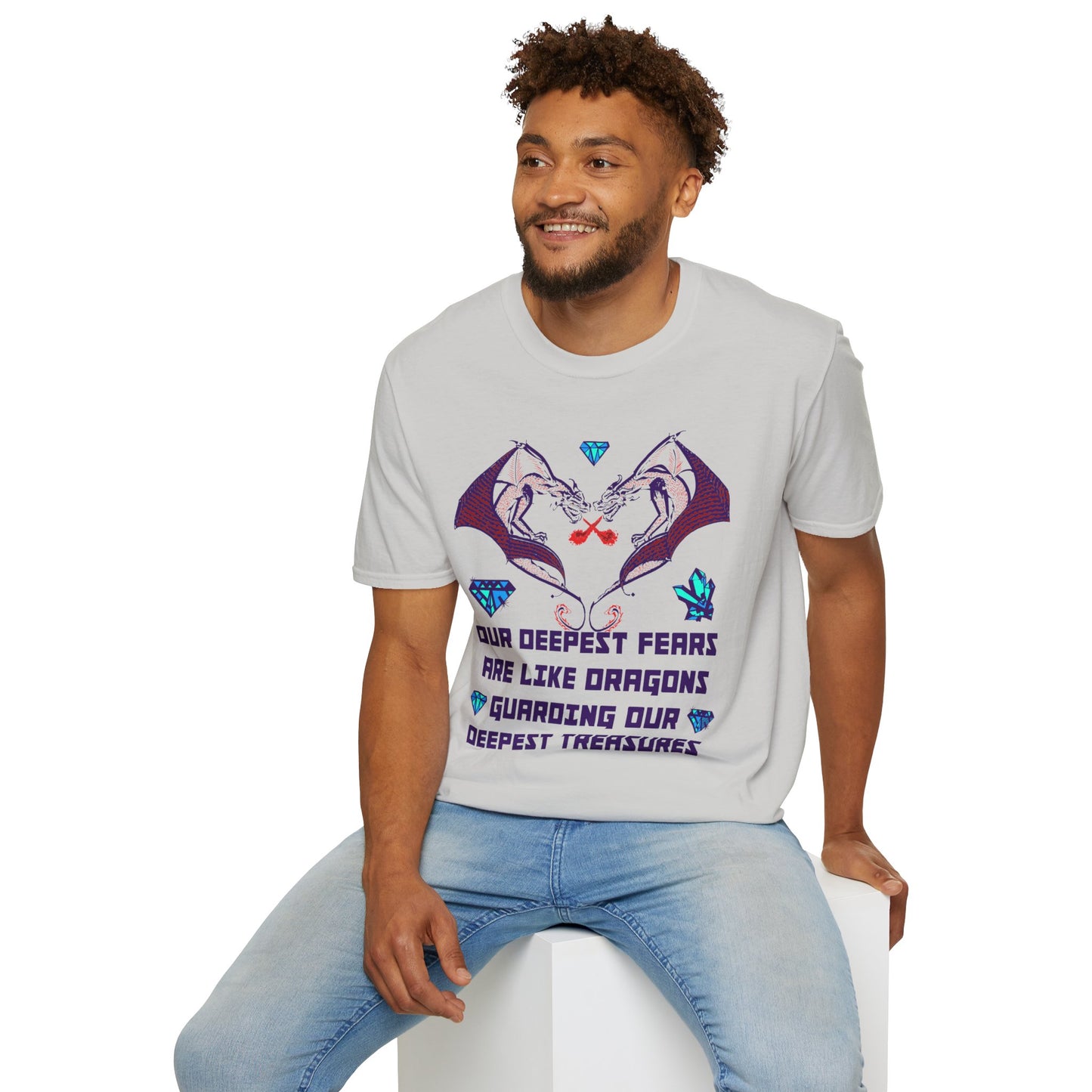 TWIN DRAGON HEART - OUR DEEPEST FEARS ARE LIKE DRAGONS GUARDING OUR DEEPEST TREASURES T-shirt