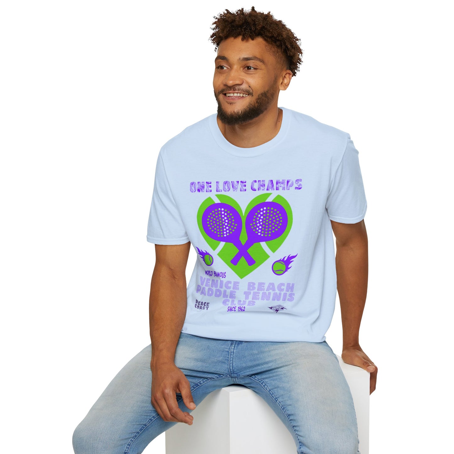 Venice Beach Paddle Tennis Club. One Love Champs T-shirt