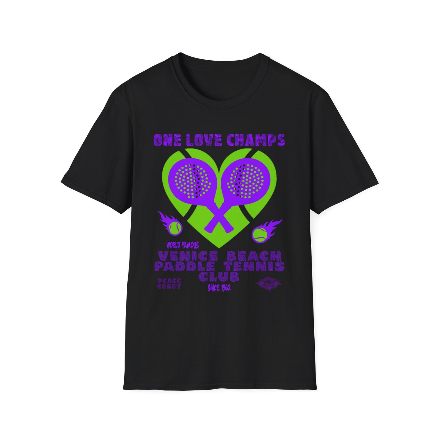 Venice Beach Paddle Tennis Club. One Love Champs T-shirt
