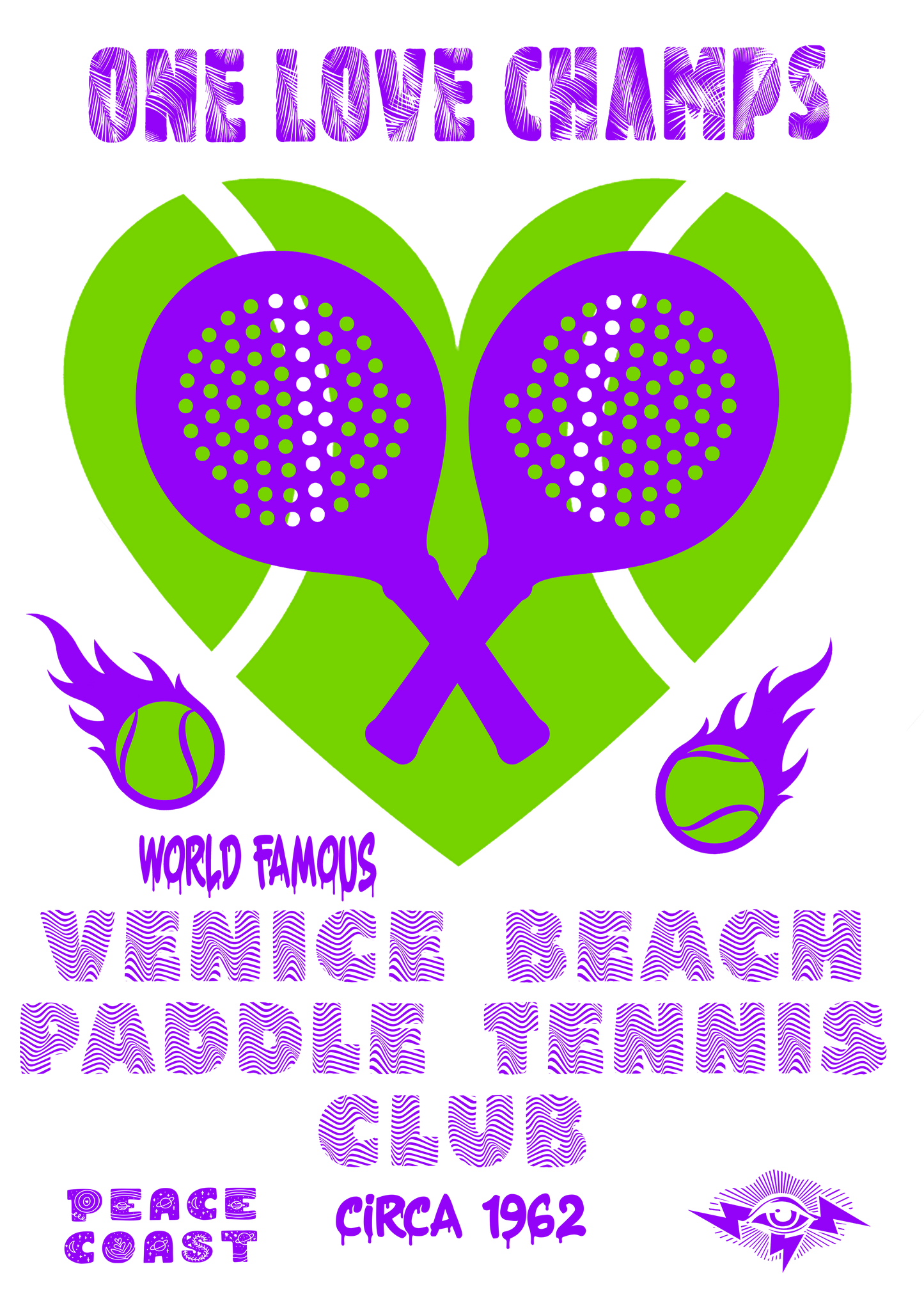 Venice Beach Paddle Tennis Club. One Love Champs T-shirt