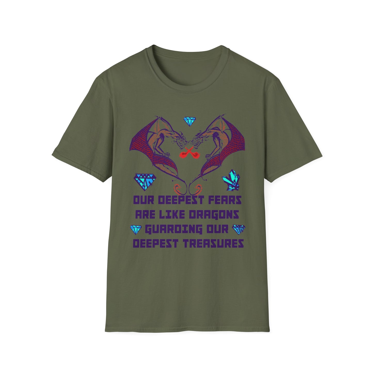TWIN DRAGON HEART - OUR DEEPEST FEARS ARE LIKE DRAGONS GUARDING OUR DEEPEST TREASURES T-shirt